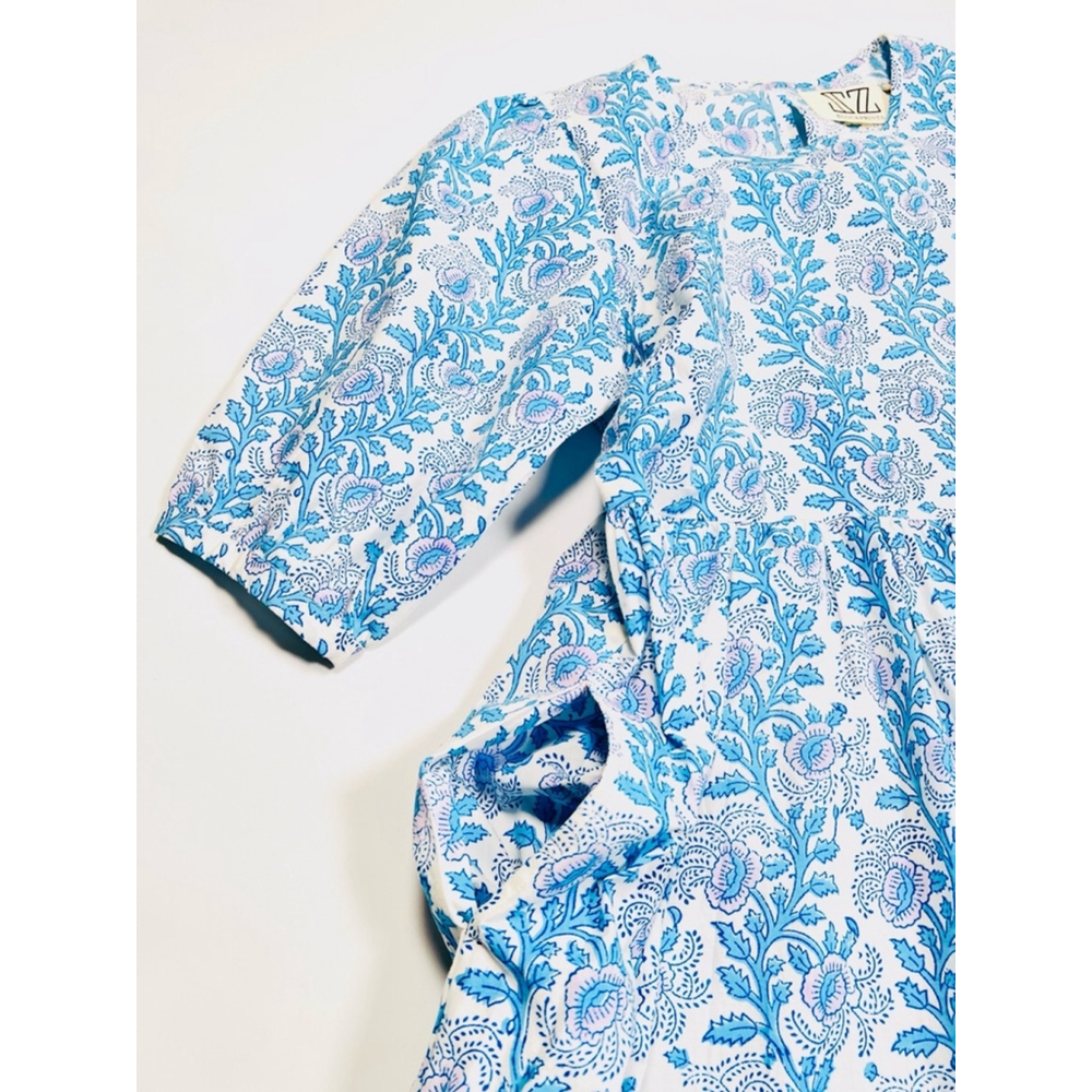 ZS BLOCKPRINTS Women's Floral Print Maxi Dress Size S Blue White - Picture 9 of 17